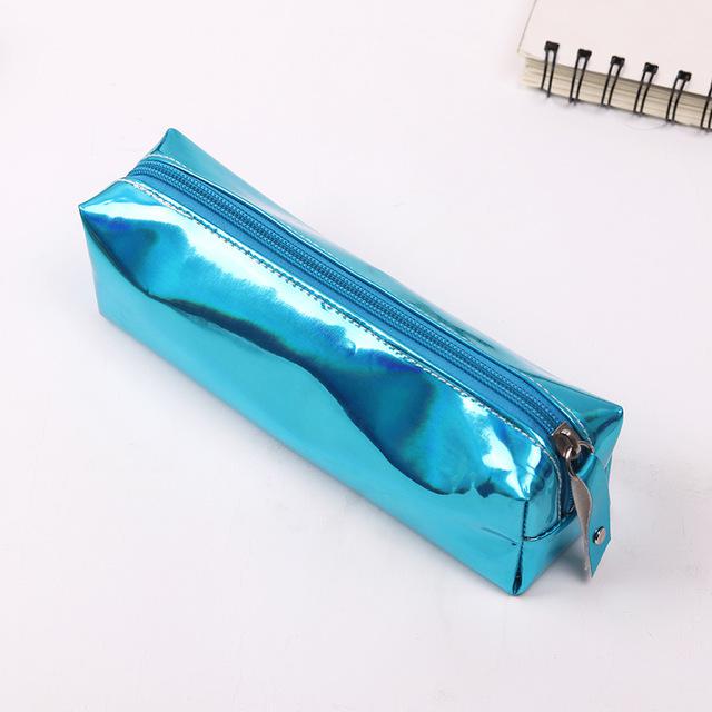 Schillerndes Laser-Federmäppchen, hochwertiges PU, Schulbedarf, Schreibwaren, Geschenk, Bleistiftbox, Schulutensilien blau