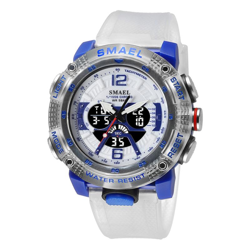 Sportuhren, wasserdicht, Herrenuhr, digitale LED-Anzeige, Quarz, analog, Stoppuhr, modisch, grün, orange, Herrenuhr weiß