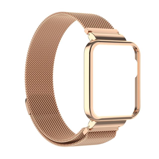 Armband für Xiaomi Redmi Uhr 3 2 Lite Band Mi Uhr Lite mit Metallschutzhülle Stoßstange Magnetschlaufe Armband für Redmi Uhr Redmi Watch 3 rose gold