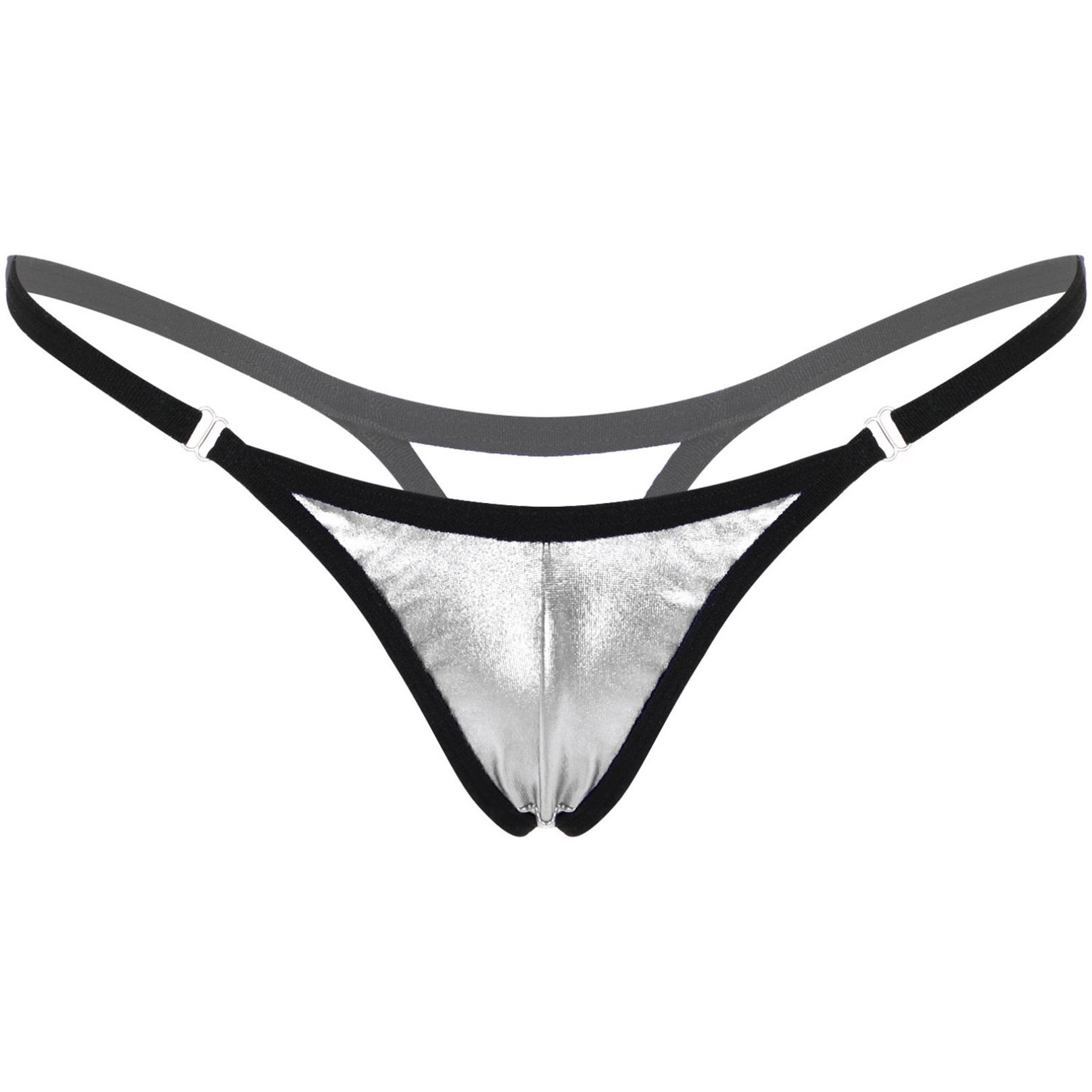 Glänzender Micro-Tanga mit niedrigem Bund für Damen, sexy G-String-Unterwäsche, Bikinihose One Size silber