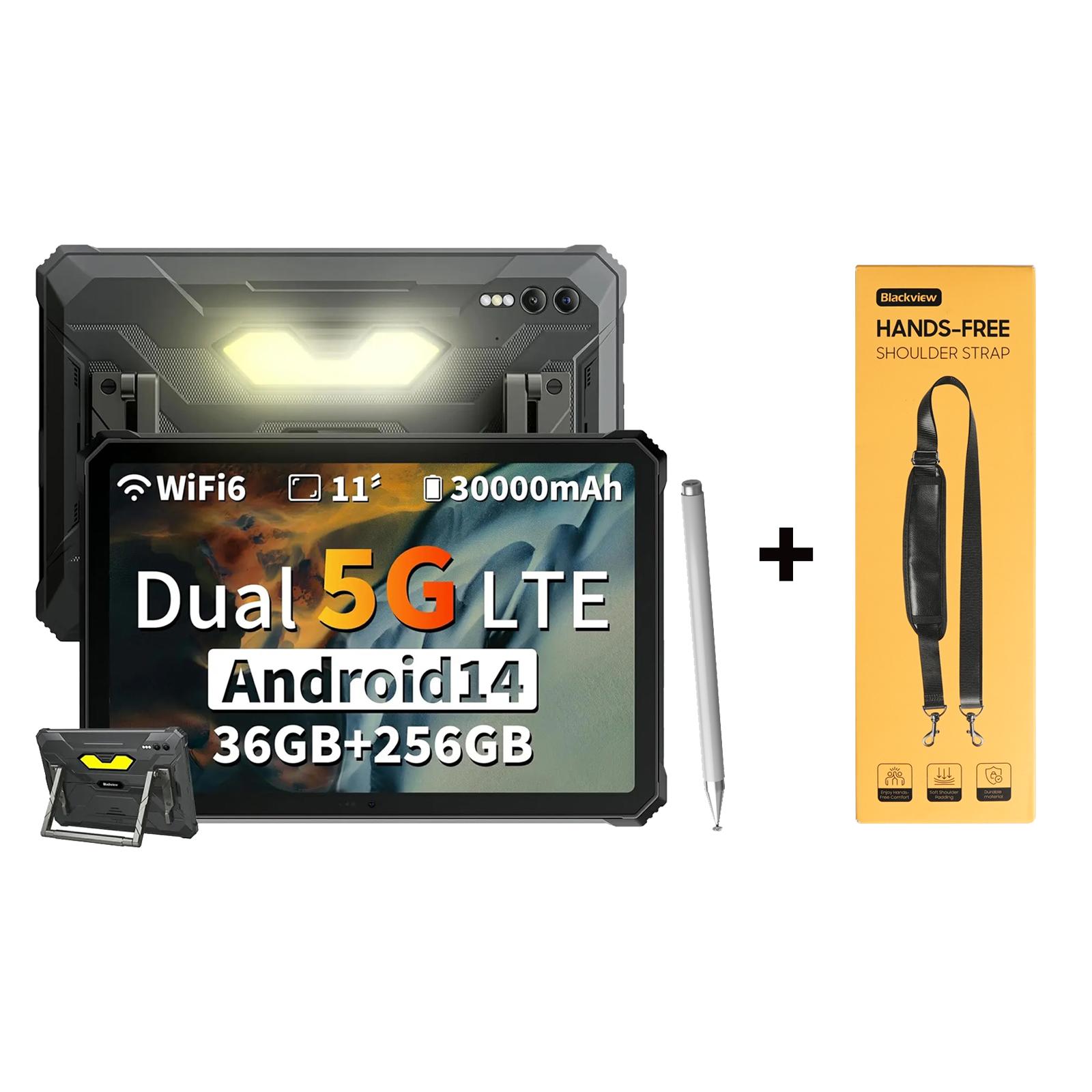 Blackview Active 10 Pro 5G Robuste Tablets Android 14 11-Zoll-Display 12 + 24 GB RAM 256/512 GB ROM Tablet PC 30000 mAh (12+256)tablet+1*Strap schwarz