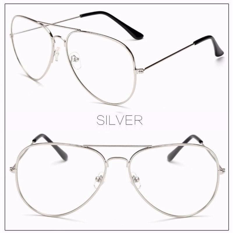 Klare Linse Nerd Brille Damen Herren Mode Unisex Hipster Brille Metallrahmen Brille silber