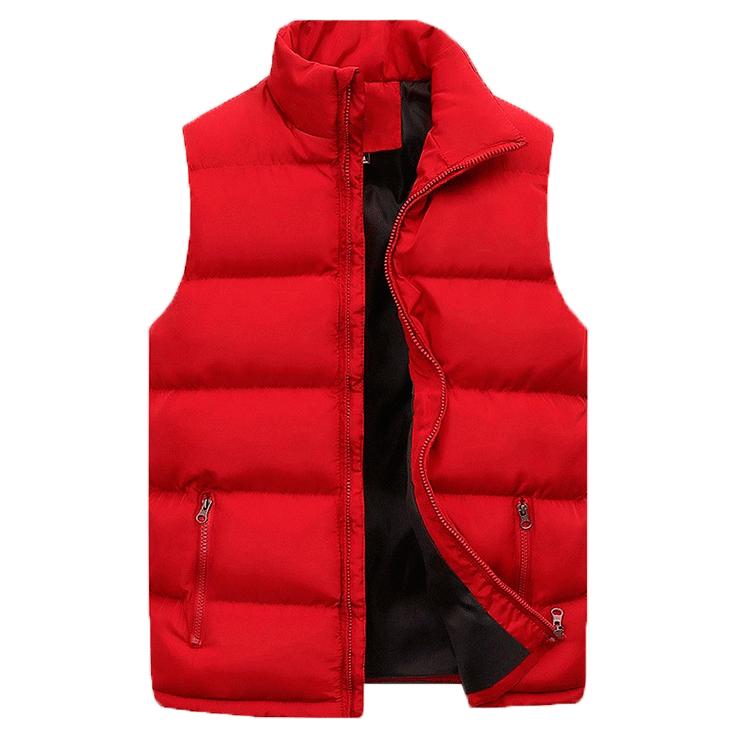 Herren-Weste, Jacke, warm, ärmellos, für den Winter, wasserdichter Reißverschluss, Mantel, Herbst, Stehkragen, lässige Weste, Markenkleidung XL rot