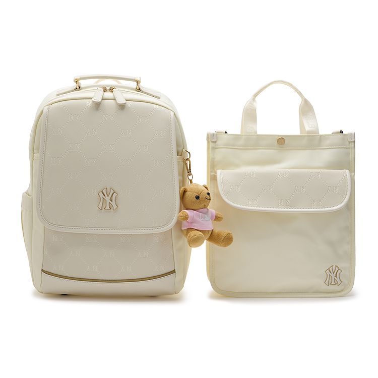 MLB New York Yankees Vintage Diamant-Buchstaben Geprägt Verstellbarer Schultergurt Reißverschluss Zwei-in-Eins Nylon Rucksack Damen Rucksack 7ABKMD14N-50CRS Ecru
