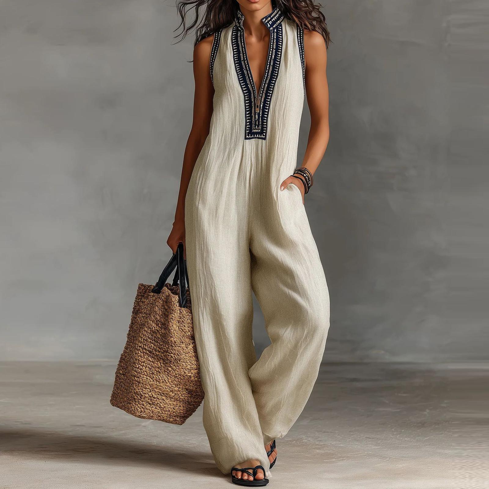 Damen Farbiger Lässiger Modischer Jumpsuit mit Taschen XXL khaki