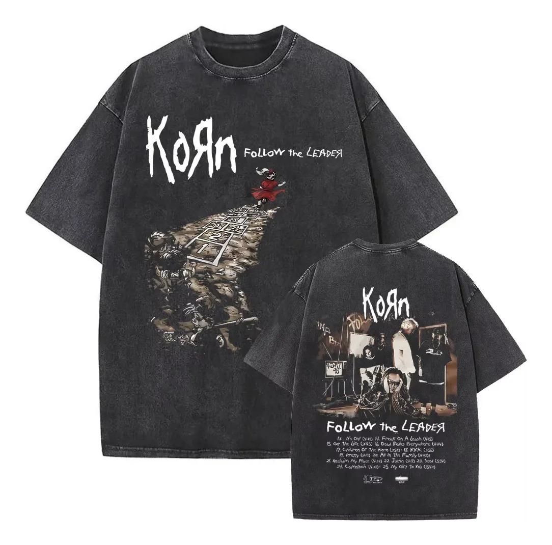 T-Shirt Vintage Stil von Korn Heavy Metal Rock Band Herren Damen Mode Baumwolle Gewaschene T-Shirts Männlich Hip Hop Gothic T-Shirts M beige