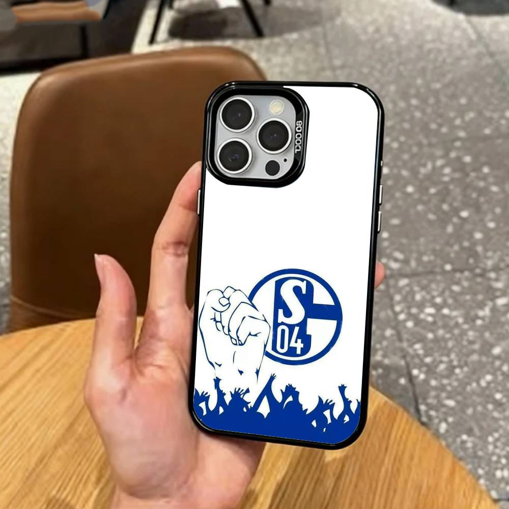 Klassische S-Schalke-es 04 P-Muster Handyhülle Für iPhone17,16,15,14,13,12,11 Plus,Pro Max Farbige Silberbeschichtete Innenabdeckung iPhone13PROMAX