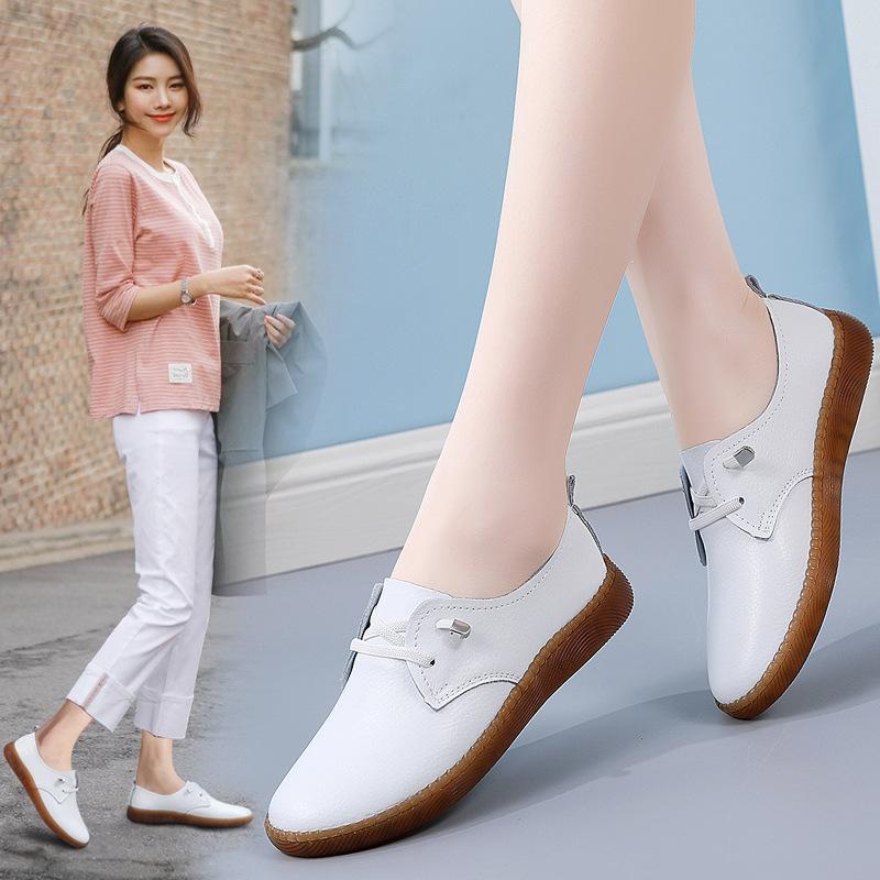 Echtes Leder Schuhe frauen 2023 Frühjahr Neue Weiche Sohle Kleine Weiße Schuhe Non-slip Mutter Schuhe Casual Kleine leder Schuhe 41 weiß