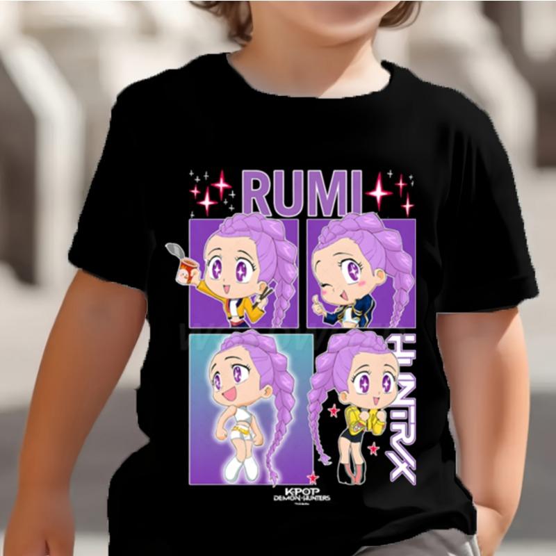 KPop Dämonenjäger Kinder T-Shirt Huntrix Girl Saja Jungen Baby Tops Kleinkind T-Shirts Zoey Rumi Mira Kleidung Kinder T-Shirts Kurzarm Kleidung kids-140(10T) gelb