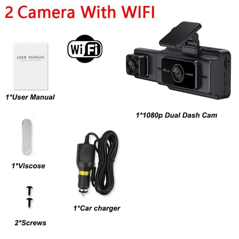 Neue 3-Kanal-WiFi-Dashcam für Autos, Kamera, Black Box, 1080P, Videorecorder, Rückfahrkamera für Fahrzeug, Auto-DVR, Autozubehör 2 Lens camera