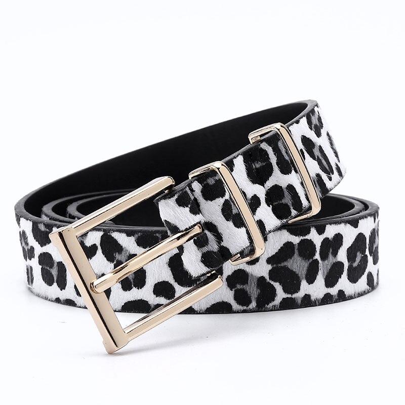 Weibliche Gürtel Frauen Rosshaar Gürtel Mit Leopard Muster Rose Gold Metall Schnalle Heiße Verkäufe Pu Gürtel Zubehör Für Frauen 95cm  weiß