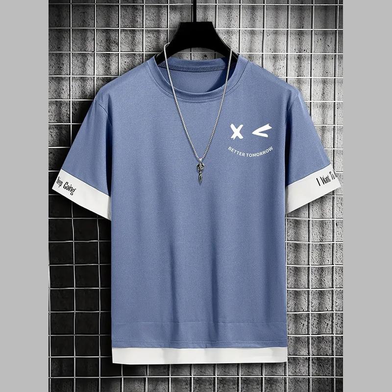 Neues Sommer Herrenmode T-Shirt Persönlichkeit Interesse Bedrucktes Herren T-Shirt Top 4XL blau