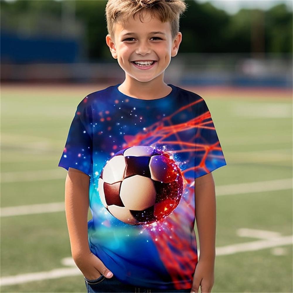 Neu im Sommer T-Shirt Kinderkleidung Mädchen 3 bis 12 Jahre alt Fußballtrikot Jungen tragen Fußball 3D-Druck Tops für Kinder T-Shirts 120