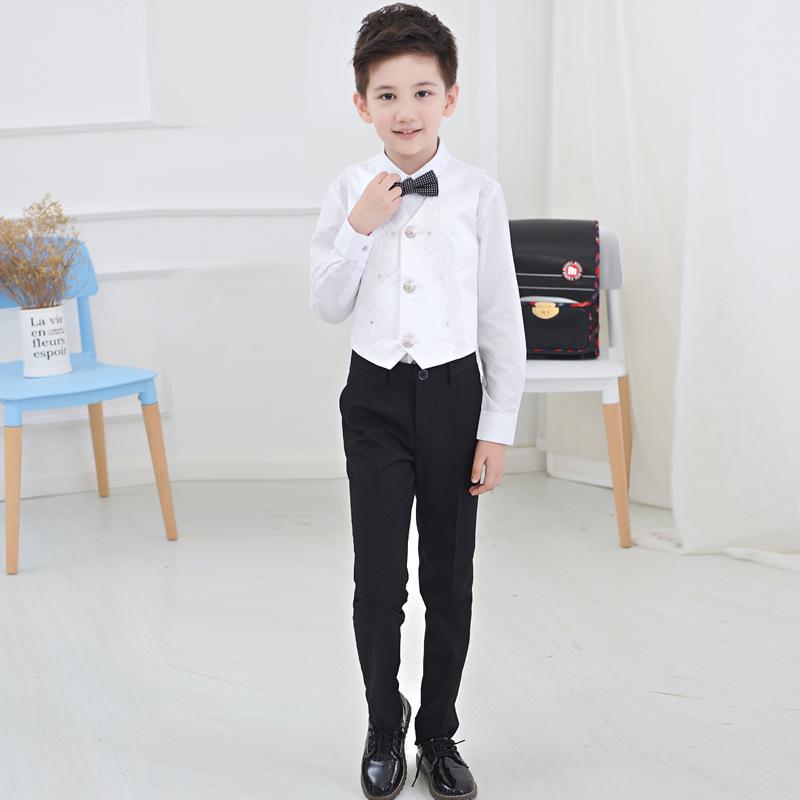 4 Farben Gentle Weste für Jungen, formeller Anzug + Krawatte für Hochzeit, Kinderbekleidung, Klavier-Kostüm-Anzüge 130 cm weiß