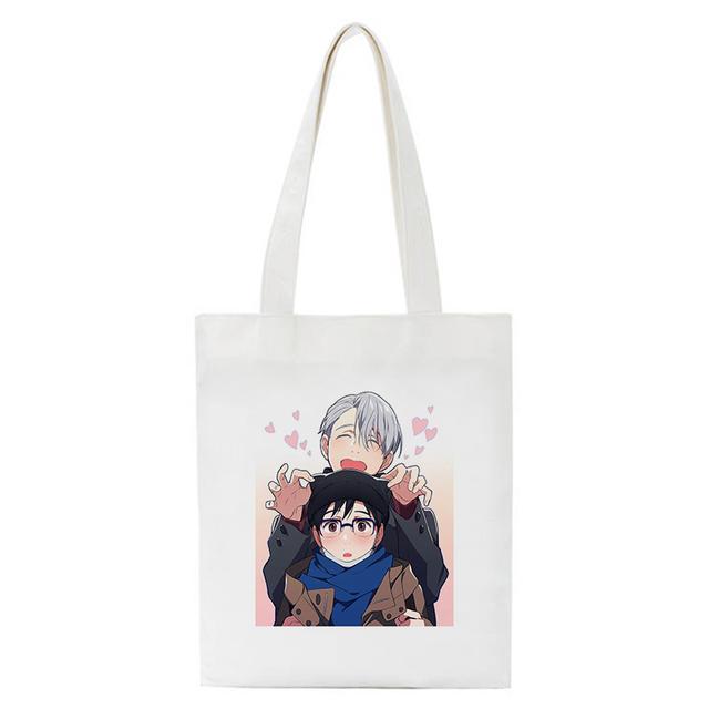 Kawaii Einkaufstasche Yuri On Ice BL Yaoi Einkaufstasche Anime Manga Shopper Handtaschen Umhängetaschen Handtasche Frauen Elegante Canvas Tasche 24*26cm
