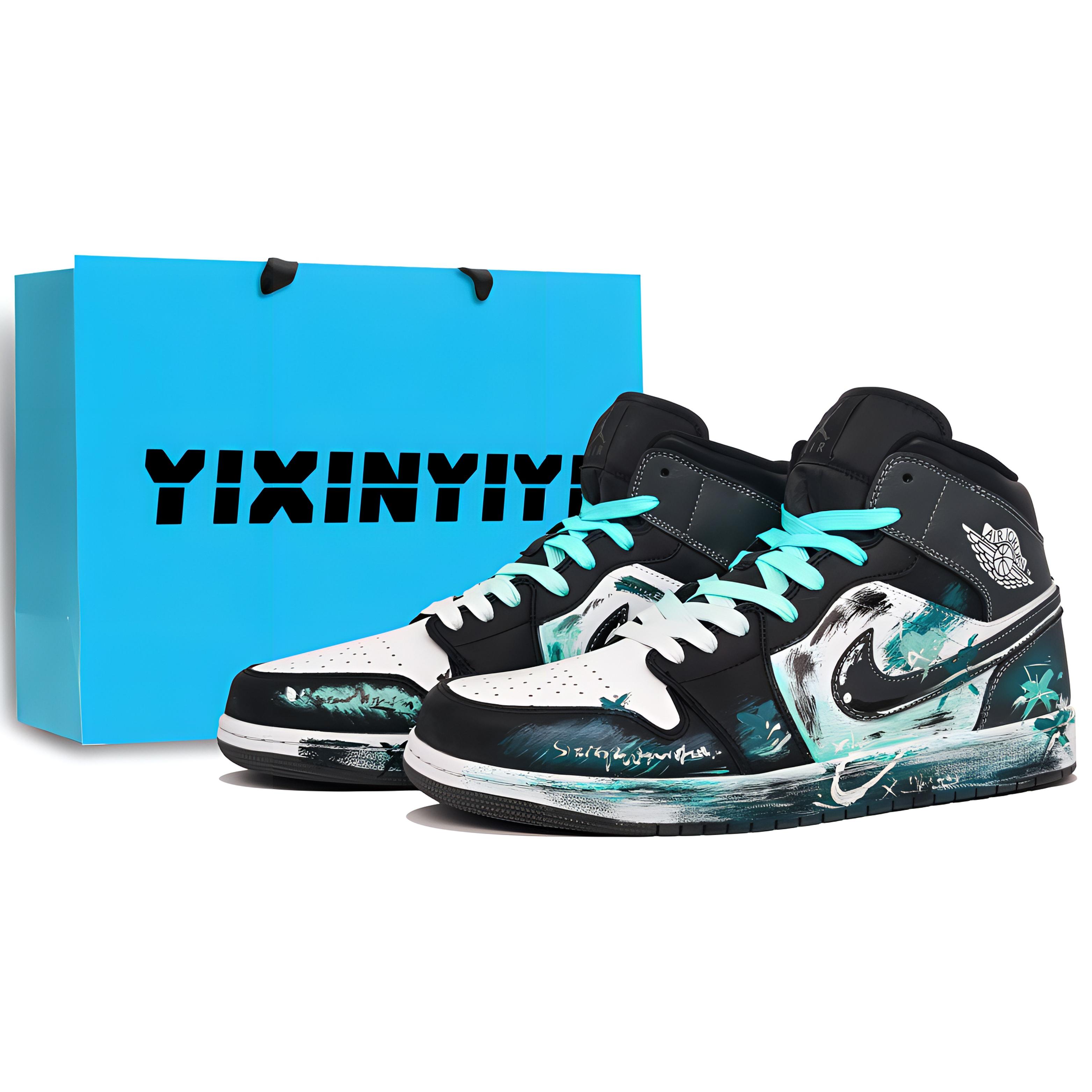 Jordan Air Jordan 1 Abriebfest Abriebfest Mittelhoch Vintage Basketballschuhe Herren See-Cyan DQ8426-001(Team400-) 40.5 black