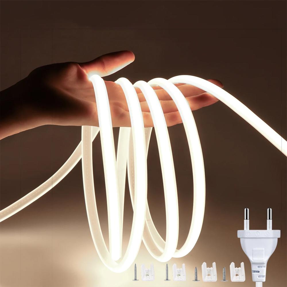 220V COB LED Streifen Licht EU Power Stecker IP67 Schnalle fixierung LED Streifen lampe Flexible COB Linear Licht Bar 3000K 4000K 6000K 1-21m 0.5M weiß