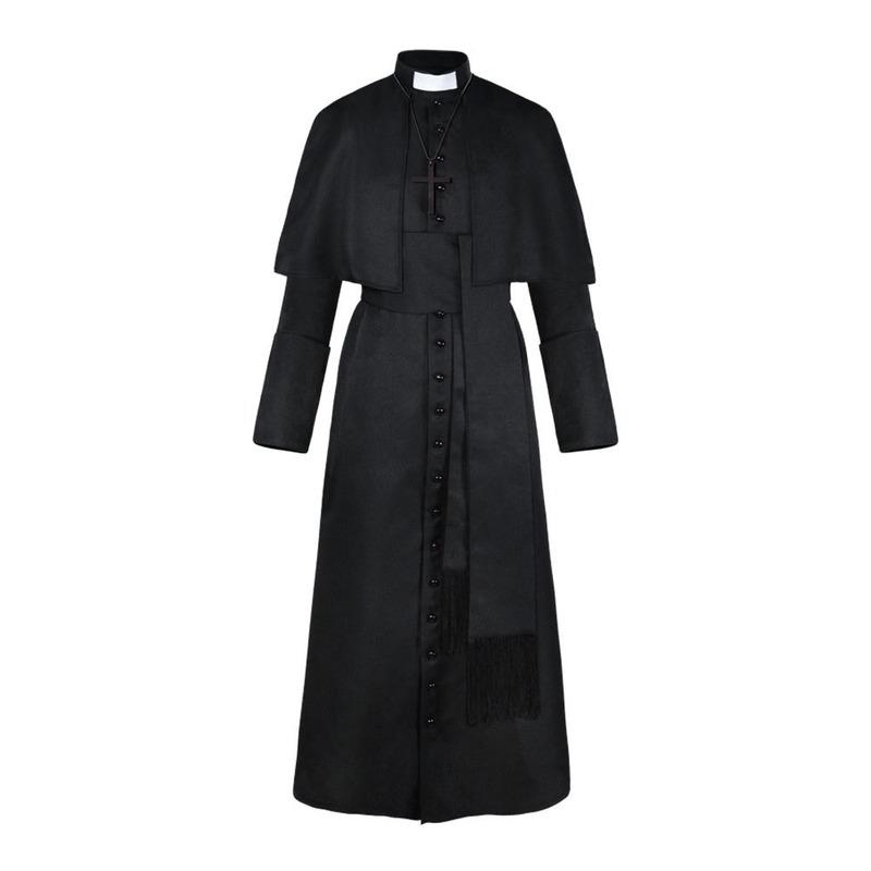 Einfarbiges Priester-Cos-Kostüm, Halloween-Priester, mittelalterliches Retro-Cosplay-Kostüm XXL schwarz