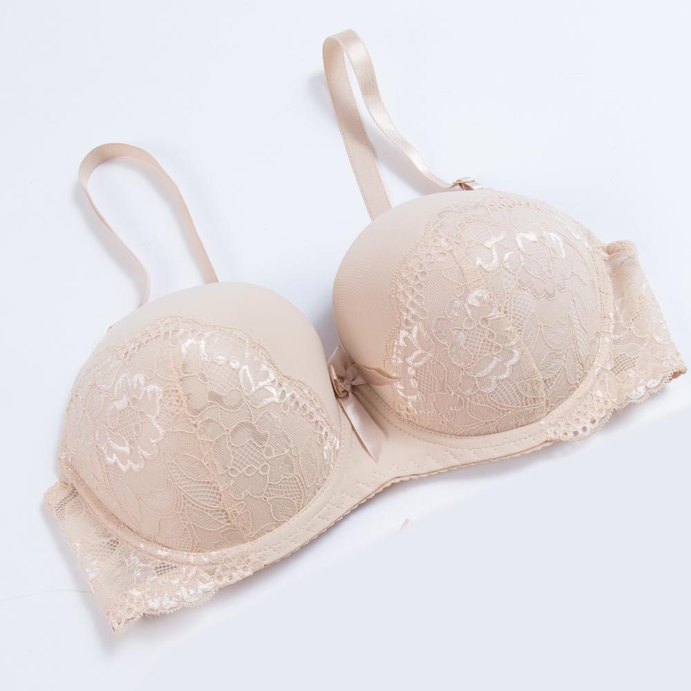 Damen-BHs, sexy Intimunterwäsche, Übergrößen-BH, Bügel, floraler Spitzendruck, Push-Up-Dessous 34DDD beige