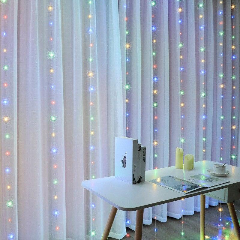LED-Lichterketten, Weihnachtsdekoration, Fernbedienung, USB, Hochzeit, Girlande, Vorhang, 3 m, Lampe, Urlaub für Schlafzimmer, Glühbirne im Freien, Fee 3M X 3M 305LED bunt