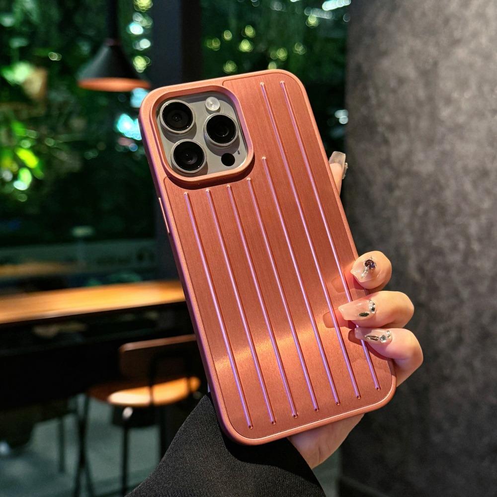 3D Reisegepäck Metall Glatt-Touch Hülle für IPhone 17 Pro Max 16 15 14 13 für Rimowa Aluminiumlegierung Rückseite Schutz Abdeckung mit Geschenkbox iPhone 16 violett