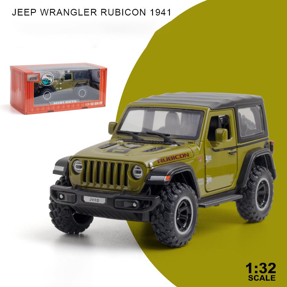 1:32 Scale Jeeps Wrangler Rubicon 1941 Modellauto-Spielzeug, hochsimuliertes Fahrzeug mit Sound und Licht, Offroad-Legierung, Spielzeugauto für Kinder 1/32-15.5x7.5x7cm grün