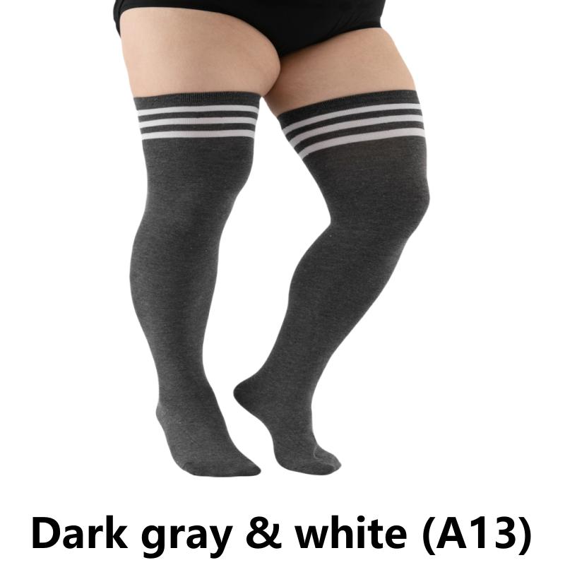 Elastische Overknee-Socken in Übergröße, übergroße, oberschenkelhohe Socken, lange Socken, XXXL, Damensocken, Beinwärmer Dark gray & white (A13)
