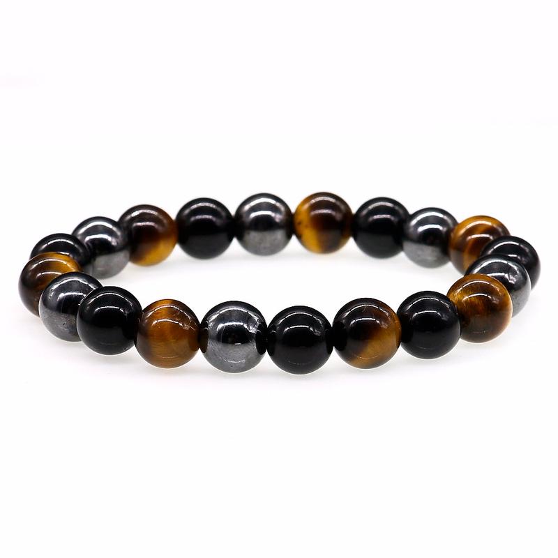 Energie Natürliche Energie Tigerauge Hämatit Schwarz Onyx Perlen Stein Armband für Männer Schmuck Charm Geschenk