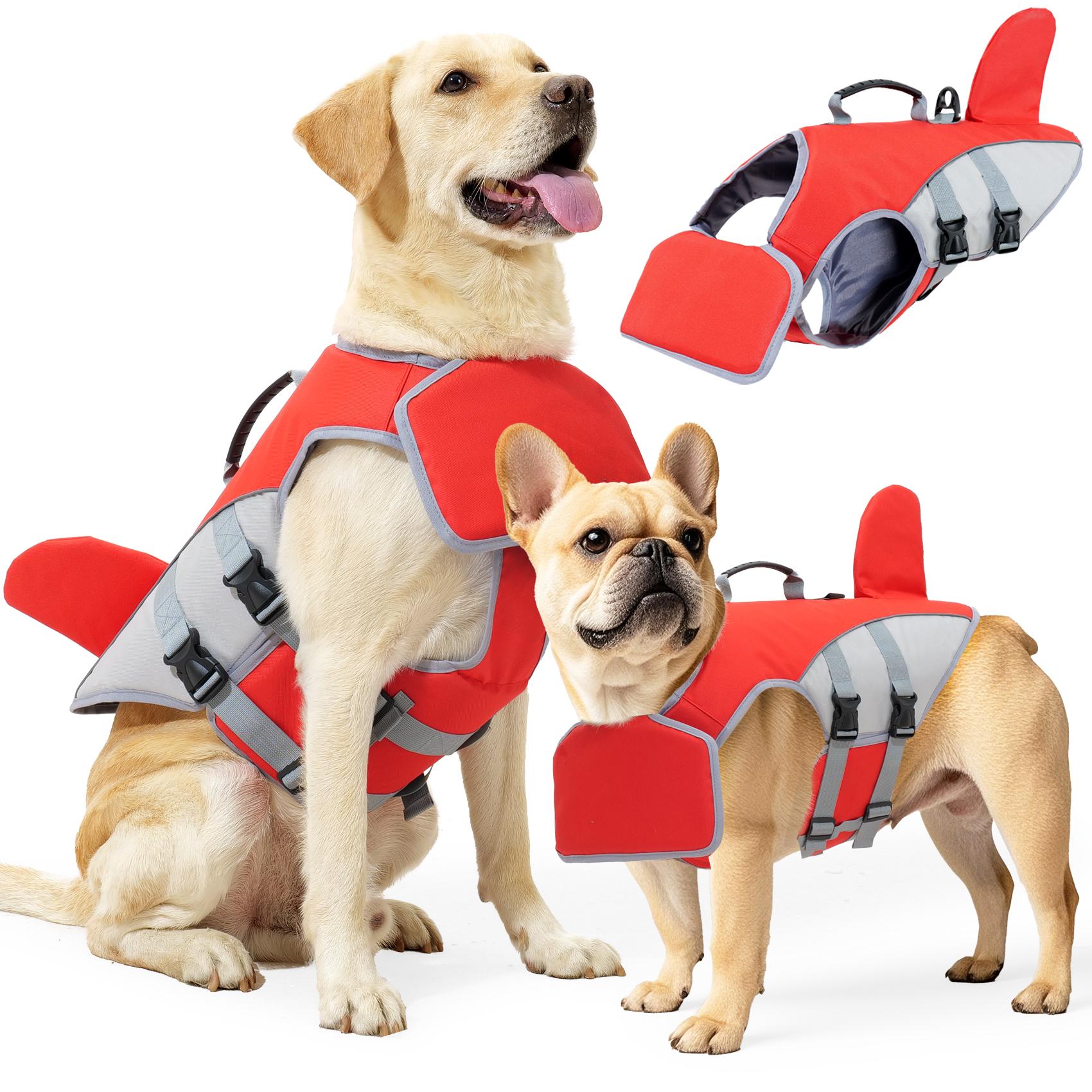 Hunde-Schwimmweste mit reflektierenden Streifen - Verstellbare Weste mit hoher Sichtbarkeit, Haustier-Rettungsweste für kleine, mittlere und große Hunde (Red,S) rot