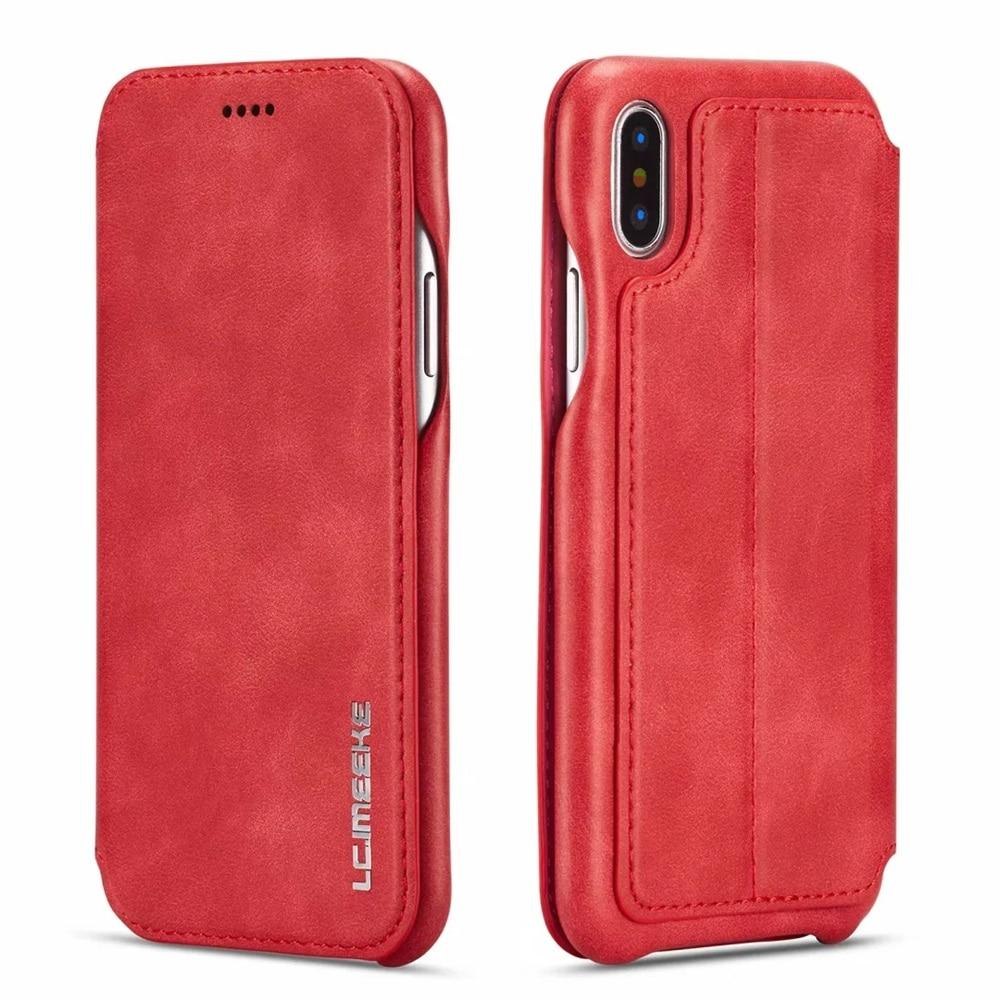 Luxuriöse ultradünne Lederhülle Flip Cover für Samsung S21 S20 Ultra S22 S10 S9 S8 plus A12 A32 A52 A71 A51 A70 A50 A20e/iPhone 14 12 11 Pro X XR max Samsung S21 FE 5G rot