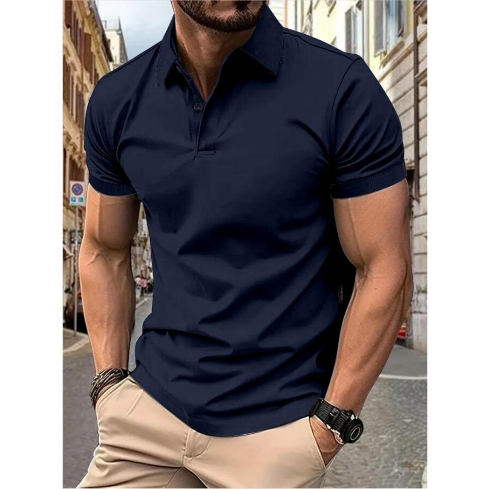 Herrenmode Sommer Polo T-Shirt Lässiges Atmungsaktives Oberteil Reverskragen Hals Kurzarm Bequemes Sport T-Shirt Yasheng XL denim-blau