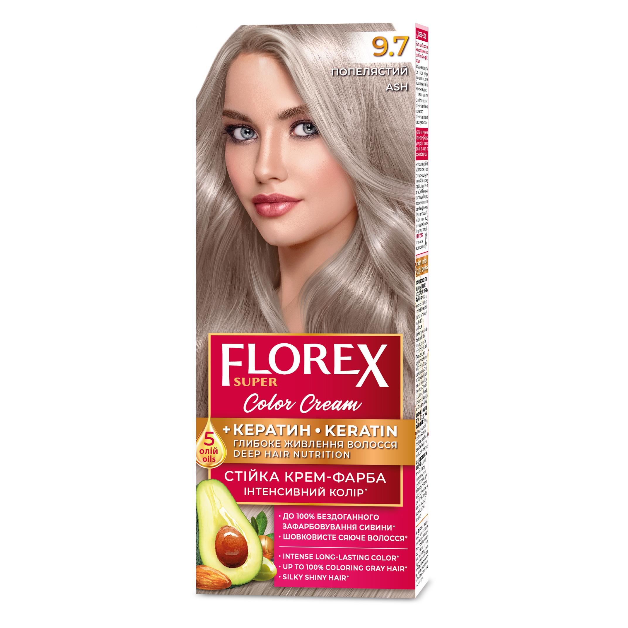 Florex Super permanente Haarfarbcreme - Gibt Ihrem Haar tiefe Nährstoffe, Macht Ihr Haar weich und seidig-glänzend. Ashy 9.7
