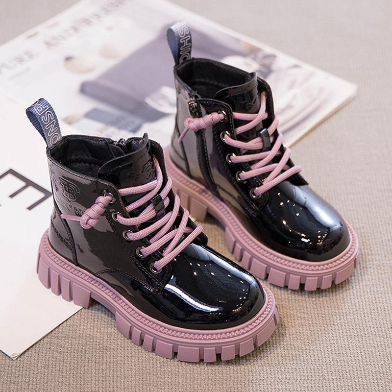 Frühling und Herbst Neue Jungen und Mädchen Baumwolle Gepolsterte Leder Stiefel Samt Kurze Stiefel Kinder Stiefel 27
