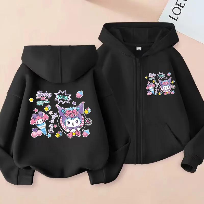 2025 MINISO Zip Up Hoodie Kawaii Kinder Streetwear Kuromi kinder Hoodie Zipper Kinder Sweatshirt Manga Kleidung Kid Mädchen Jungen Top hoody 130