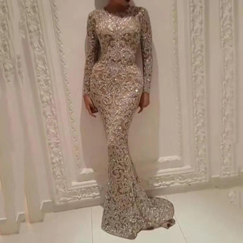 Mode Meerjungfrau Ballkleider Pailletten Kleid Abendkleid Weibliche Cocktail Party Kleid Sexy Bodycon Kleid Plus Größe Kleid S gold