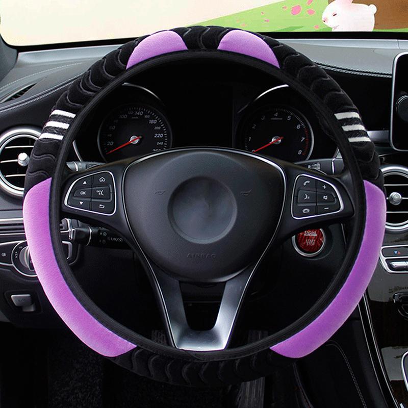 15-Zoll-Auto-Lenkradbezug, elastisch, warm, rutschfest, Radabdeckung, Autozubehör violett
