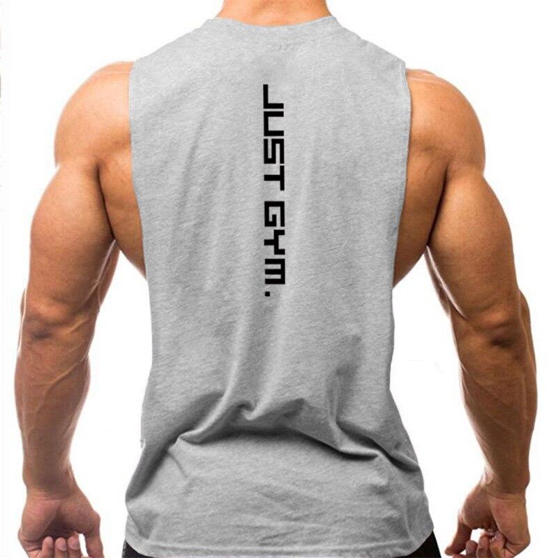 Marke Just Gym Clothing Fitness Herren-T-Shirts mit abgeschnittenen Seiten, Bodybuilding, tiefe Armlöcher, Tank-Tops, Workout, ärmellose Weste XL graue
