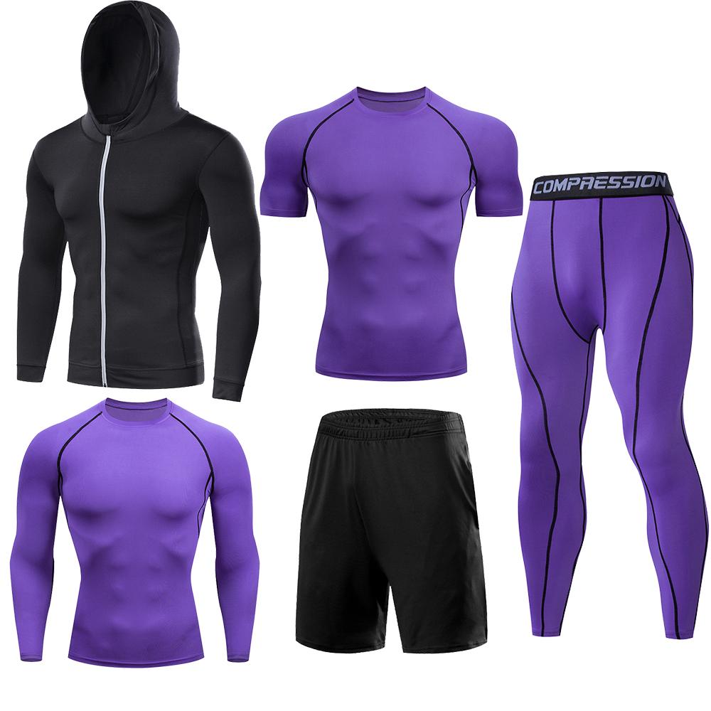 5 Teile/satz Männer Kompression Sport Anzüge Lauf Sets Basketball Training Strumpfhosen Kleidung Gym Fitness Jogging Sport Trainingsanzüge L amethyst