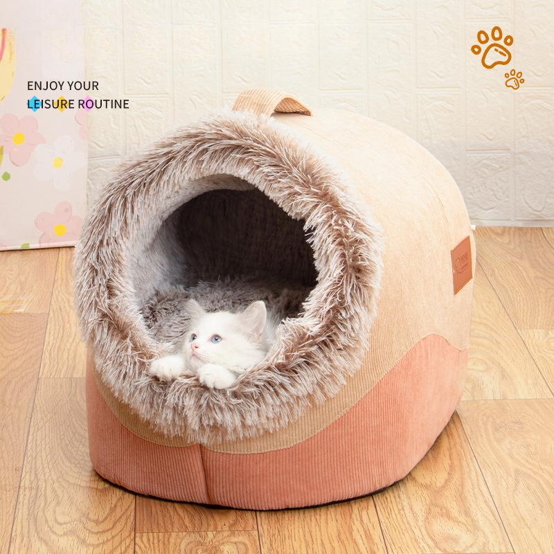 Hundehütte  Warm und Bequem im Herbst und Winter  Verdickte Langhaarige Tragbare Tierhütte  Katzenmatte  Hundehütte  Universell für Katzen und Hunde L (48 * 40 * 34)