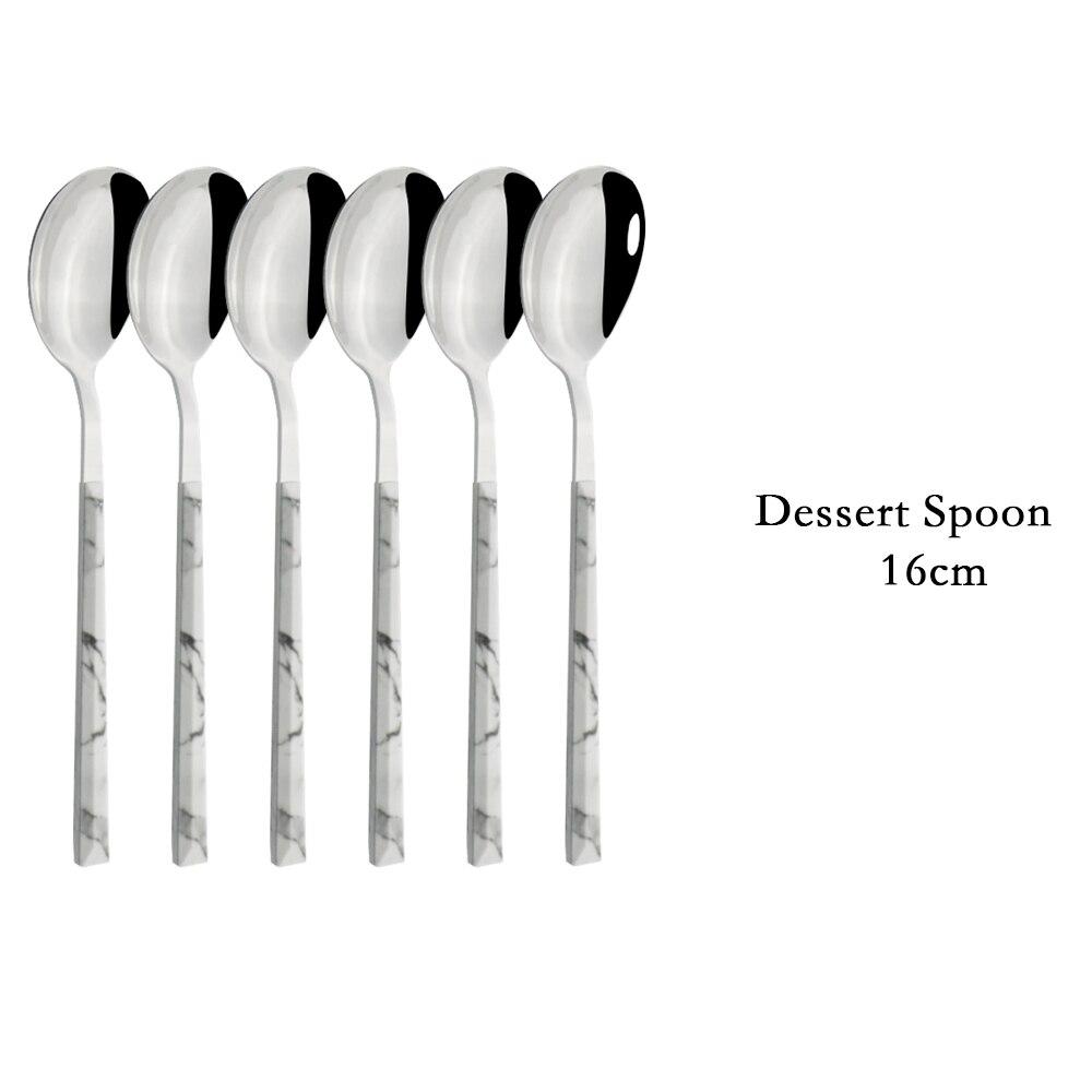 6/30Pcs Weiß Silber Geschirr Set Messer Gabel Kaffee Tee Löffel Besteck Set Edelstahl Besteck Küche Geschirr set 6pcs Dessert Spoon weiß/silber