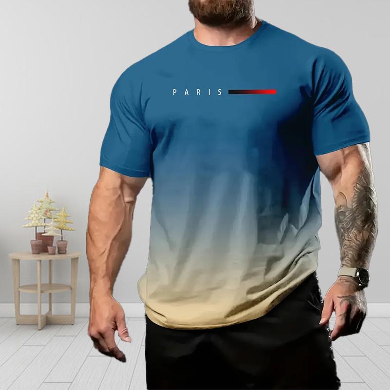 Neues Sommer-T-Shirt für Herrenmode mit Persönlichkeit und Farbverlauf, bedrucktes Herren-T-Shirt 2XL blau