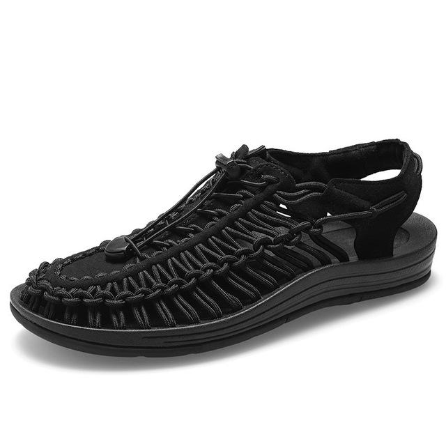 Sommer männer Casual Strand Schuhe Gestrickte Sandalen Paar Sandalen Römische Sandalen Outdoor Hohl-out Große Größe Wanderschuhe 40 schwarz