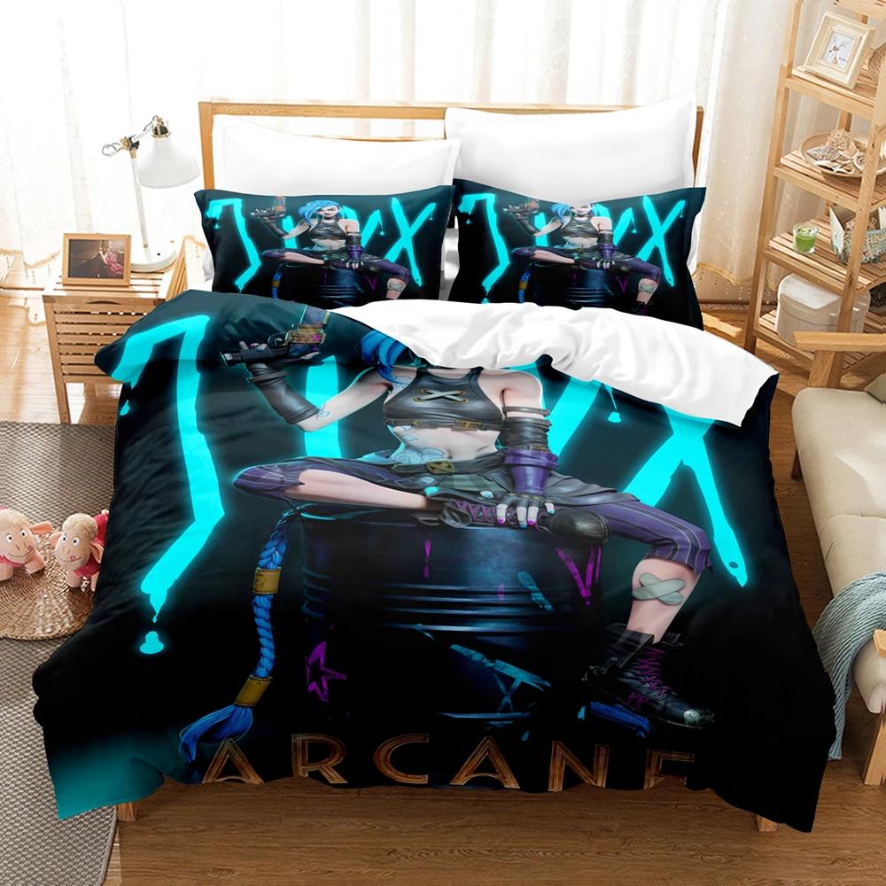 Arcane JinX Bettwäsche-Set 3D Anime Polyester Bettbezug-Sets Geschenk für Freunde Queen King Size Bettwäsche-Sets Spiel Arcane Bettwäsche Ausingle140x210cm