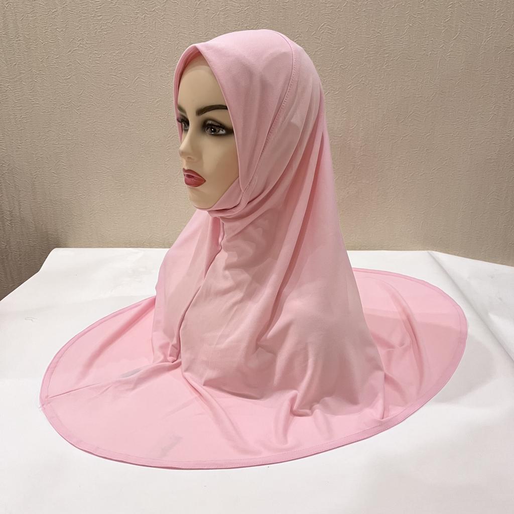 H124 Erwachsene hochwertige große Größe muslimischer Hijab-Schal mit Kinnteil islamische Kopftuch-Hüte Armia zum Überziehen Kopftuch Turbanmützen hellrosa