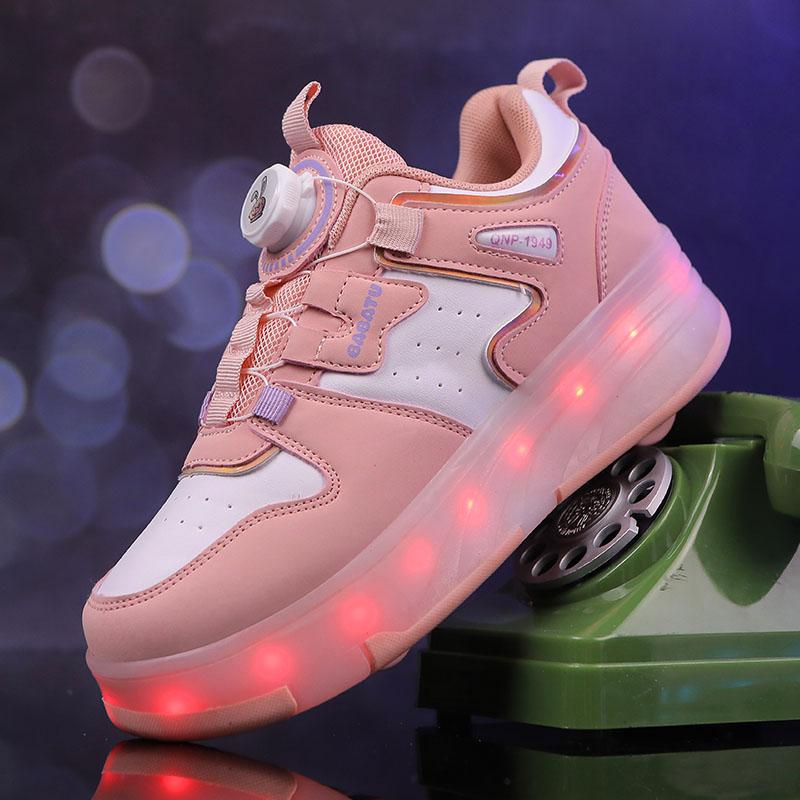 Leuchtende Kinder-Sneaker mit LED-Beleuchtung, USB-Ladefunktion, leuchtende Rollen, Parkour-Rollschuhe 35 rosa
