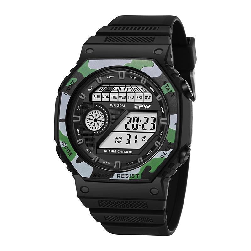Outdoor Sport Uhr Männer Multifunktions Uhren Alarm Mode Mann der Uhr Chronograph 5Bar Wasserdicht Top Digital Uhr grüne tarnfarbe