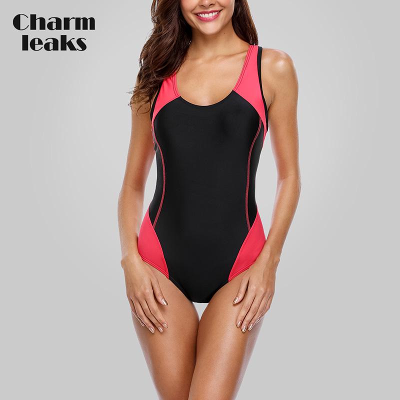 Charmleaks Einteiliger Damen-Sport-Badeanzug, Sport-Badeanzug, Wettkampf-Badebekleidung, Badeanzug XL rot