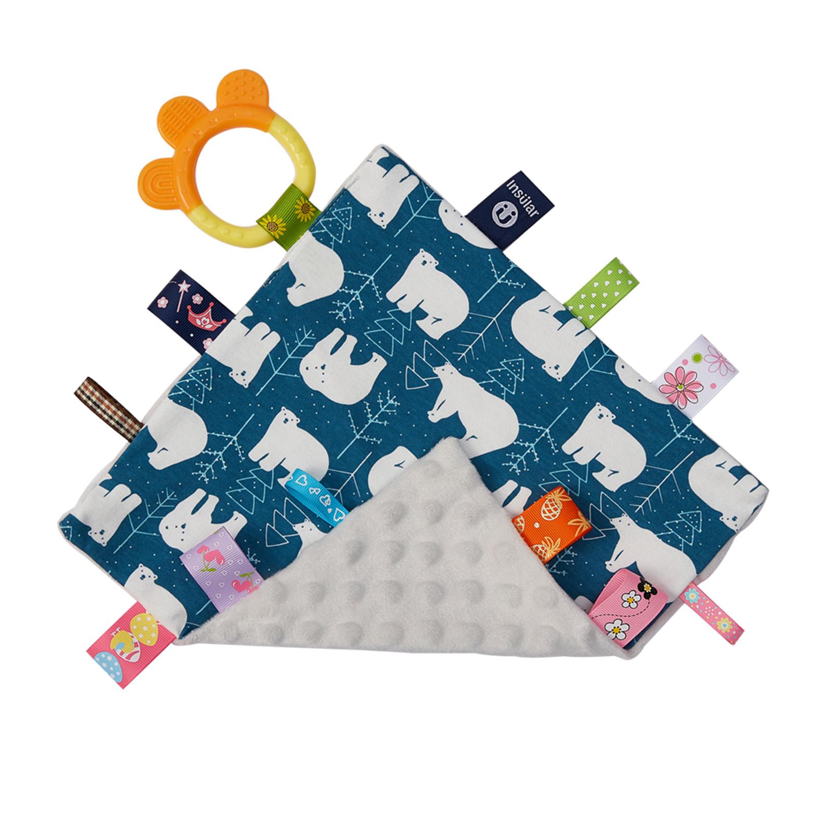 Baby-Appease-Handtuch, bequeme Baby-Tag-Beruhigungsdecke mit bunten Tags, Silikon-Baby Polar Bear