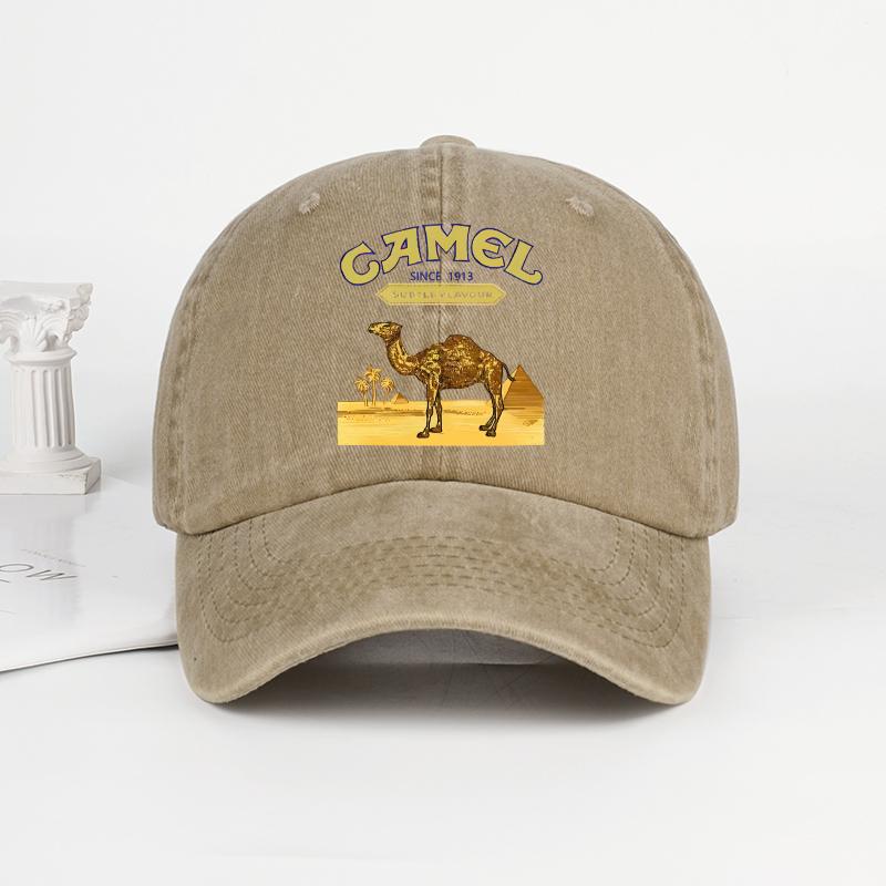Vintage „Camel“ Wüstenmotiv Print Gewaschene Baseballkappe - Verstellbare Unisex Vintage Kappe für Outdoor-Wanderungen und Bergsteigen khaki
