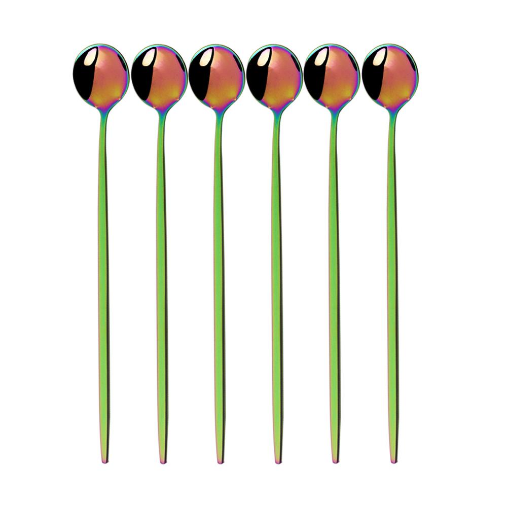 6Pcs Schwarz Gold Lange Griff Besteck Edelstahl Löffel Poliert Rühren Trinken Eis Dessert Tee Löffel Geschirr Set bunt